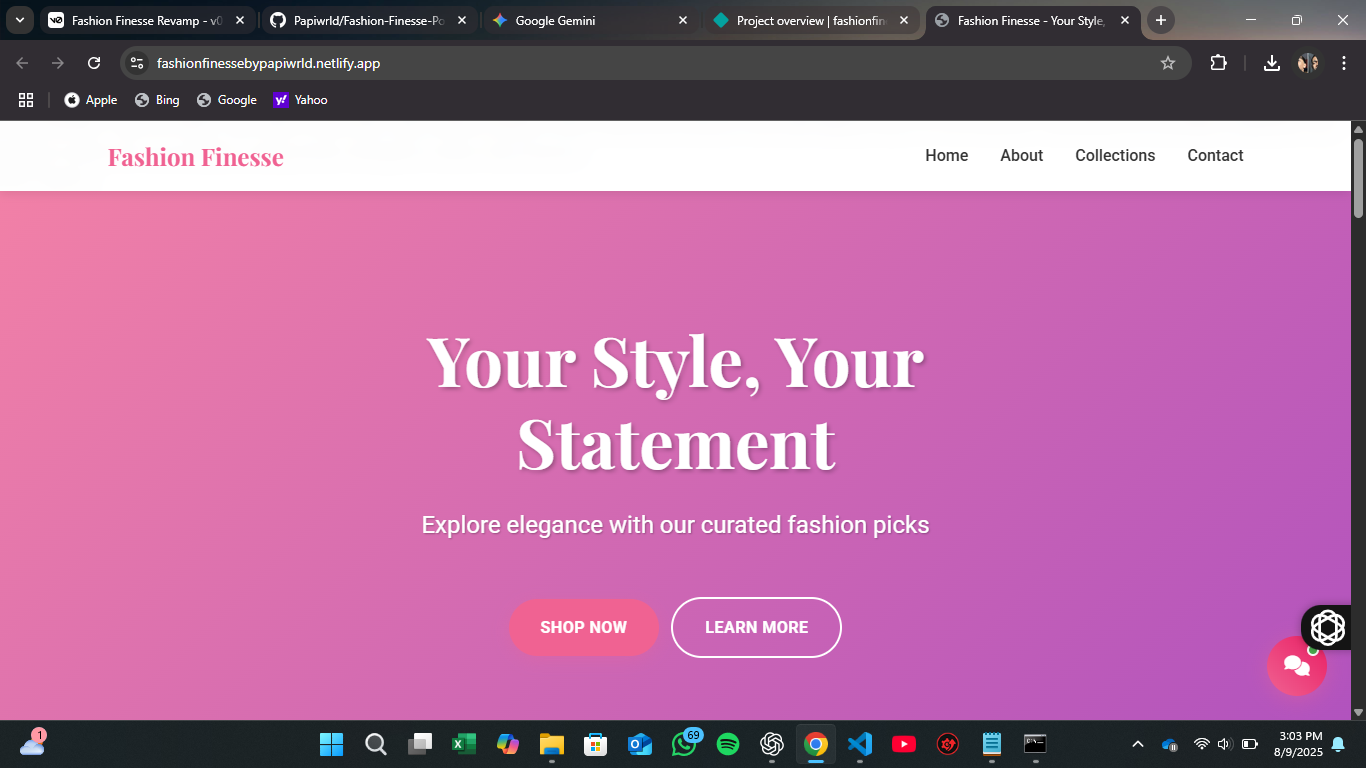 Fashion Finesse E-commerce Website with modern design and AI chatbot integration